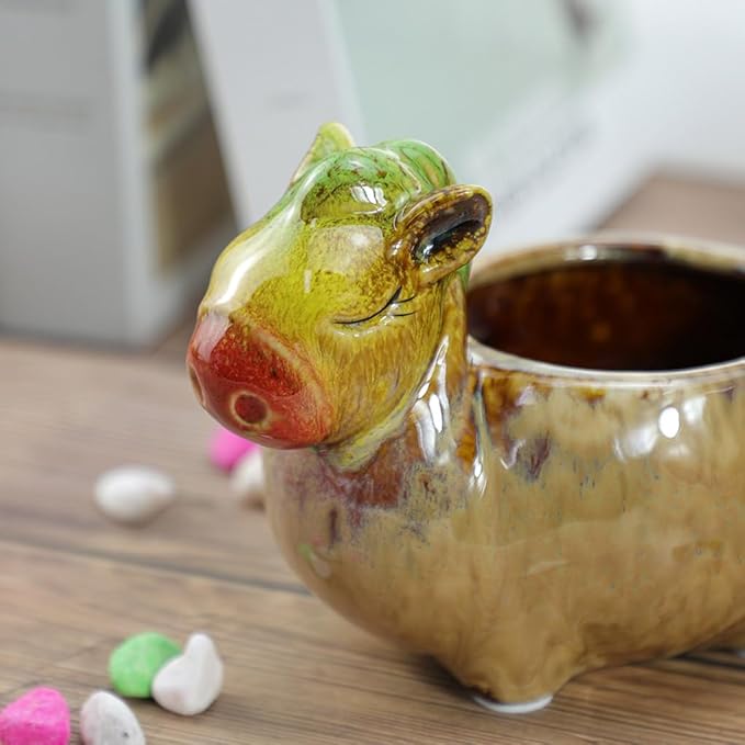 WAIT FLY Cute Animal Ceramic Flower Pot Succulent Planter-Horse