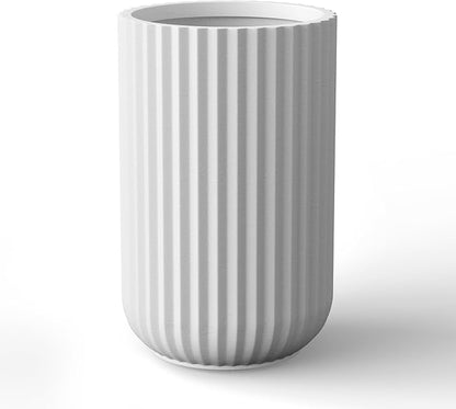 Kante Tall Fulted Planter, 17.7 Inch Tall Round Concrete Plant Pots with Drainage Hole and Rubber Plug, Modern Decor for Indoor Outdoor Plants, Flower, White
