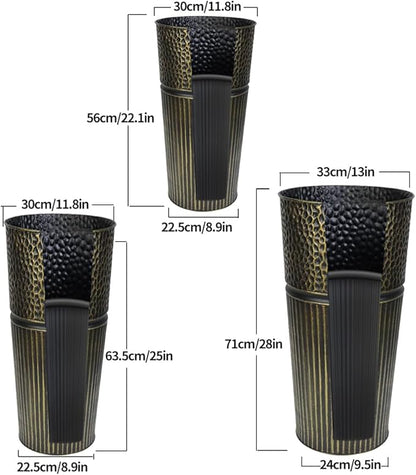 2 Pcs Pack Metal Tall Tapered Planter Pots Large Round Planter Flower Pot with Drainage Holes for Indoor Outdoor Deck Porch Garden Home Patio Front Door (Antique Bronze, L)