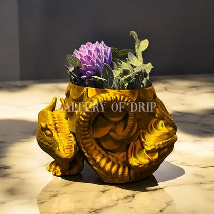 Sleeping Dragon Planter Vase - Gardening and Plant Lover Gifts | Witchy and Cottagecore Home Decor Piece for Succulents or Zen Garden | Medieval Boho Flower Pot with Drainage Holes (Gold)