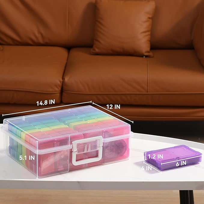 novelinks Transparent 4" x 6" Photo Cases and Clear Craft Keeper with Handle, 16 Inner Photo Organizers & Photo Storage Box, Plastic Photo Storage Containers (Multi-colored)