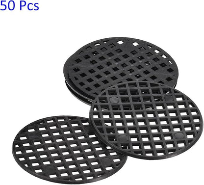 50 Pack Plant Pot Hole Mesh Pads - Round Rigid Bonsai Flowerpot Drainage Grid Screen Apply to Outdoor/Garden (4.5cm/1.8 Inch, Black)