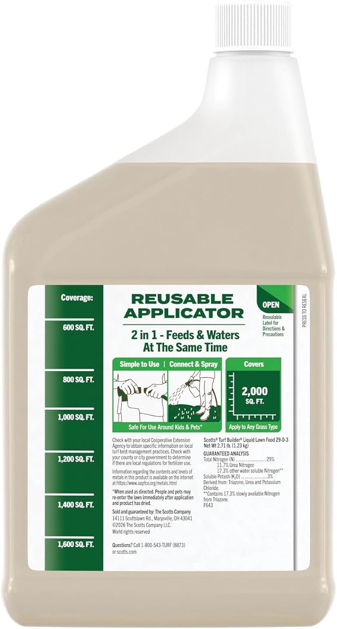 Scotts Turf Builder Liquid Lawn Food Refill, Lawn Fertilizer for Any Grass Type, 29-0-3, 32 fl. oz.