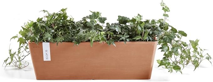 Ecopots Bruges Durable Modern Rectangular Indoor/Outdoor Recycled-Based Composite Flower Pot Planter, Terracotta, 21.5"