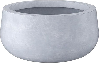 Kante 19.6" Dia Round Concrete Planter, Outdoor Indoor Garden Plant Pots with Drainage Hole and Rubber Plug, Modern Curvaceous Design, Slate Gray