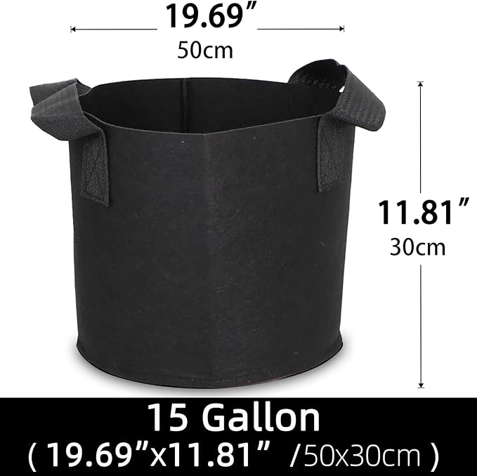 Grow Bags,Growing Pot Bags Garden Grow Bag Indoor Outdoor Fabric Aeration Plant Pot Container Flower Vegetable Pouch (Black,15Gallon)