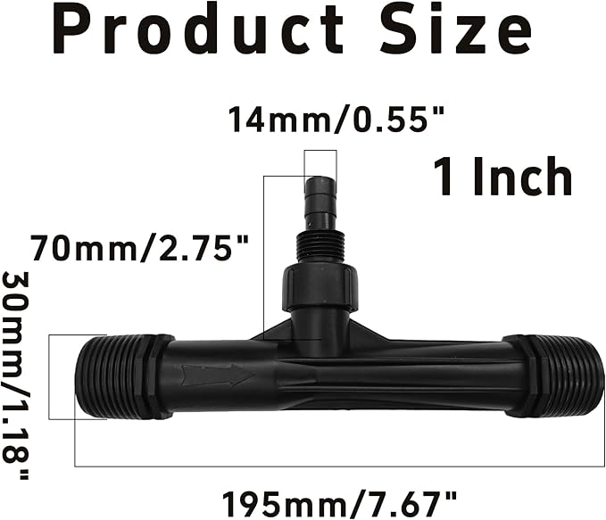 2Pcs 1 Inch Venturi Fertilizer Injector, Black Plastic Irrigation Mixer Tube, Agricultural Water System Device for Garden Farm Lawn
