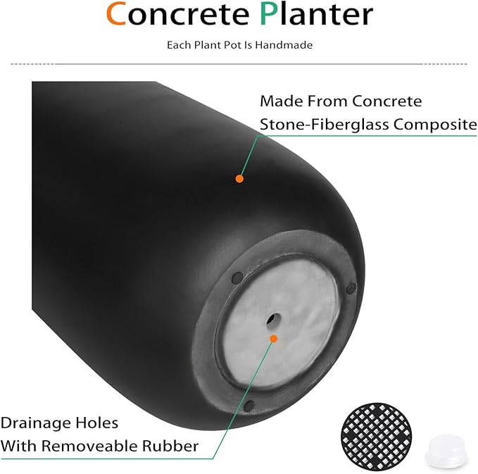 Concrete Planter Outdoor Indoor, Large Tall Cement Plant Pots for Trees Flowers (Black, 22 inch)