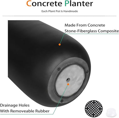 Concrete Planter Outdoor Indoor, Large Tall Cement Plant Pots for Trees Flowers (Black, 22 inch)