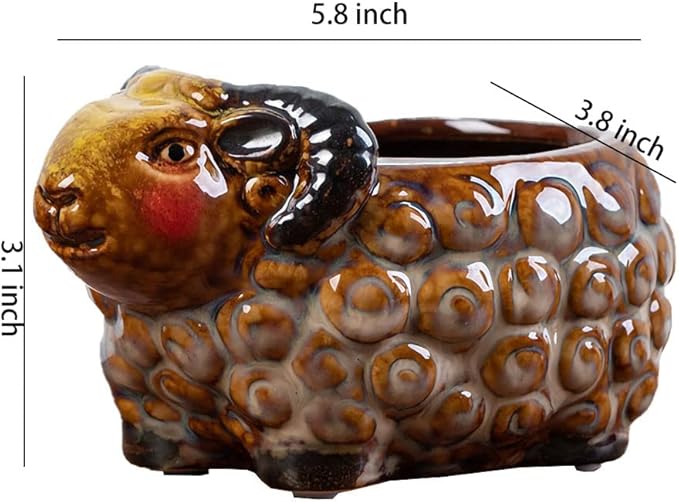WAIT FLY Cute Animal Ceramic Flower Pot Succulent Planter-Sheep