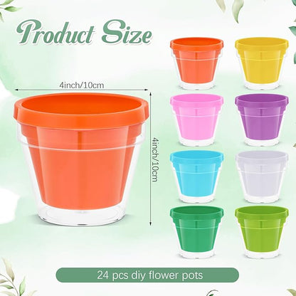 Meanplan 24 Pcs Bible Verse DIY Flower Pots Planters Religious Garden Painting Craft Kit 4'' Small Plastic Christian Spring Decorate Your Own Flower Plant Pot Easter Activities