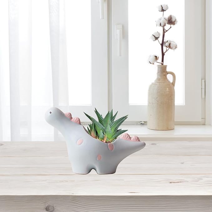 HVEST Dinosaur Shaped Planter, Cute Funny Blue Animal Dinosaur Succulent Cactus Plant Pots for Family Friends, Mini Dinosaur Ceramic Planters for Indoor Home Office Garden Desktop Decoration