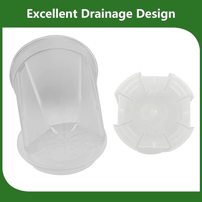 Clear Nursery Pots for Plants with Drainage Holes, 4/5/6/7 Inch Transparent Plastic Plant Pots, 8 Pack Reusable Garden Seed Starter Pots with Trays and 10 Plant Labels for Succulents, Herbs, Cactus