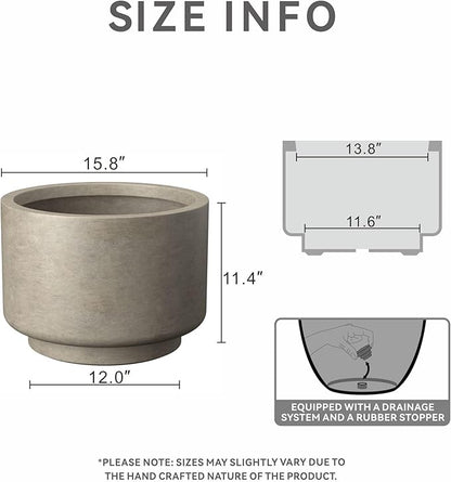 Kante 15.7 Inch Dia Concrete Planter, Round Pedestal Design Garden Pot for Indoor Outdoor Plants, Modern Flower Pot with Drainage Hole, Weathered Concrete