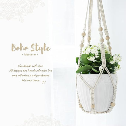 Mkono 3 Pack Macrame Plant Hangers Indoor Different Size Hanging Planter Basket Flower Pot Holder with Beads No Tassels 35"/29"/23", Medium, Ivory