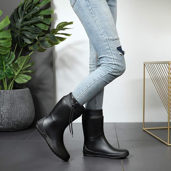 Asgard Women's Mid Calf Rain Boots Collar Gardening Boots Ultra Lightweight Portable Garden Shoes