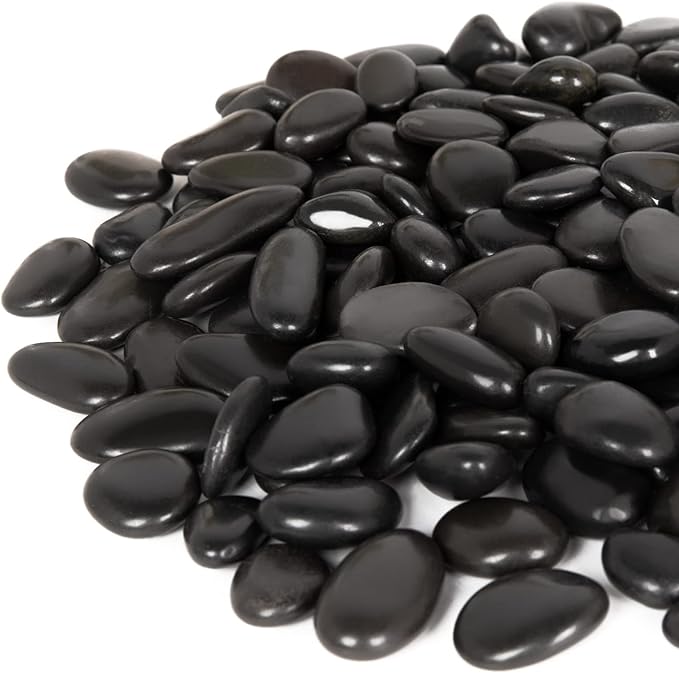 GASPRO 30 Pound River Rocks, Decorative Stones for Walkways, Outdoor Landscaping, Garden, Yard, 1 to 2 Inch, Black Polished Pebbles for Planters, Flower Beds, Vase