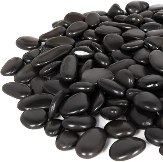 GASPRO 30 Pound River Rocks, Decorative Stones for Walkways, Outdoor Landscaping, Garden, Yard, 1 to 2 Inch, Black Polished Pebbles for Planters, Flower Beds, Vase