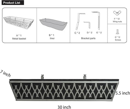 2 Pack 30 Inch Window Boxes Planters Railing Planter Box with Adjustable Brackets & Non-Woven Fabric Plant Grow Bags Deck Railing Planter Boxes Balcony Hanging Flower Box for Outdoor Plants