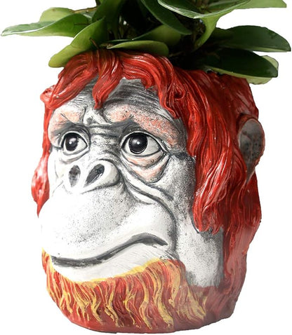 Funny Planter Head Planter with Drainage Hole Resin Plant Pot Pencil Holder Desk Storage(Gorilla)