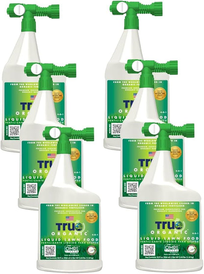 True Organic Liquid Lawn Food – Rapid Green-Up Lawn Fertilizer with 1% Iron – Covers Up to 2,000 Sq. Ft. – 32 fl. oz. Hose-End Sprayer- Case of 6