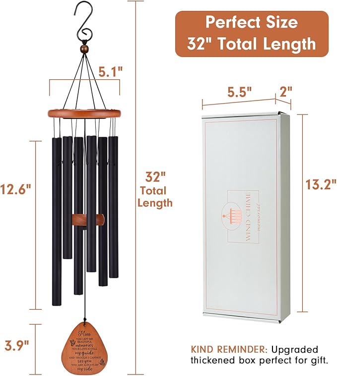 Memorial Sympathy Gifts for Loss of Mom, 32" Memorial Wind Chimes for Loss of Mother Sympathy Gift, Bereavement Gift for Loss of Mother, Windchimes in Memory of Mom Gifts