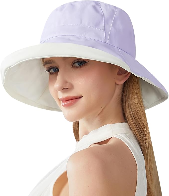 Wide Brim Women Sun Hat Summer Beach Bucket Fishing Hats Metal Wired Edge Packable UV Protection for Hiking Garden Travel