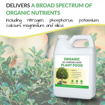 Organic All-Purpose Liquid Plant Food - Use on All Outdoor Plants: Flower Beds, Vegetable Gardens, Container Gardening | Concentrated Liquid Fertilizer Alternative (32oz, Mixes to 32 Gallons)