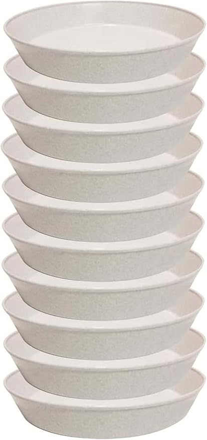 8 Inch (6.3 Inch Base) Case of 10 Plant Saucers - White Granite Colored Polypropylene,Heavy Duty Indoor/Outdoor,Collects Flower Pot Drainage and Excess Water. Made in USA