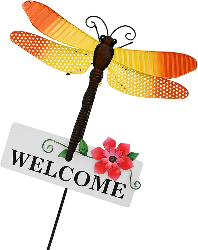 Morning View Dragonfly Garden Stakes Decorative Metal Insect Yard Stake Outdoor Spring Lawn Ornaments Yard Art Patio Pathway Flower Pot Outside 30 Inch Tall