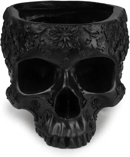 Black Skull Planter Pot 6 Inch Skeleton Head Pot for Succulents Flowers, & Bowl Dish Gothic Decor for Garden Home Parties Haunted House Spooky Black Display Halloween Skull Flower Pot Decoration Gift