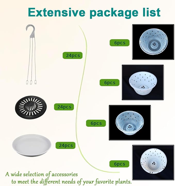24 Pack Hanging Planters for Indoor Outdoor Plants, 7.8 Inch Plastic Orchid Pots with Drainage Holes & Removable Hooks, Decorative Flower Pots for Home Garden Balcony Patio