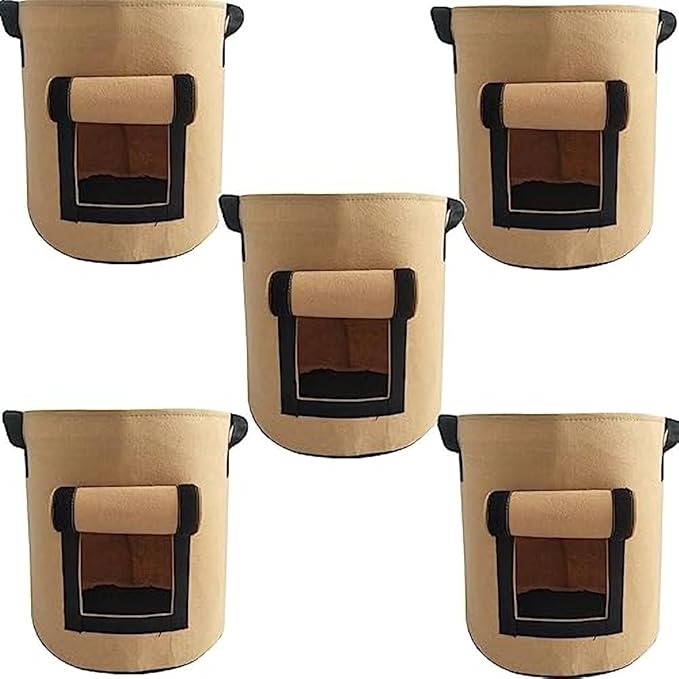 Ulalaza 5PCS Potato Grow Bags with Flap Plant Grow Bags Fabric Multi Ribbon Potato Bag Tomato Vegetable Growth Non-Woven Felt Planting Bag Transparent