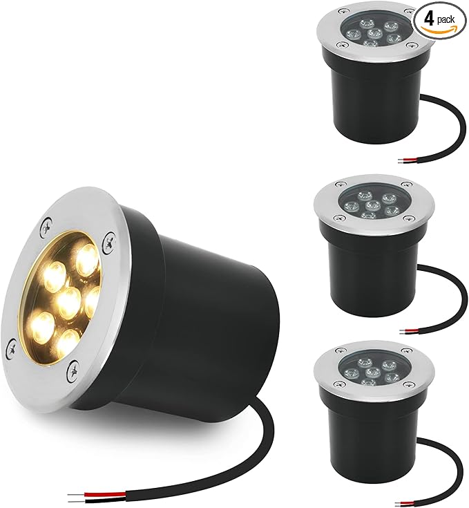 In-ground Lights Landscape Light 4 Pack 6w 12v Low Voltage LED Well Light Waterproof IP67 Pathway Lights Outdoor spotlights Trees Flags for Garden,Yard,Tree