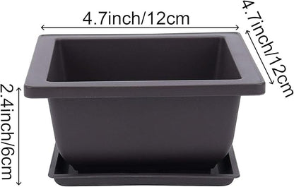 15 PCS 4.7 Inch Bonsai Training Pots, Square Plastic Plants Growing Pots, Flower Succulent Pots Container with 15 Drainage Trays for Garden, Office, Porch, Balcony, Home
