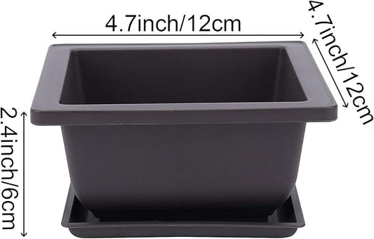 15 PCS 4.7 Inch Bonsai Training Pots, Square Plastic Plants Growing Pots, Flower Succulent Pots Container with 15 Drainage Trays for Garden, Office, Porch, Balcony, Home