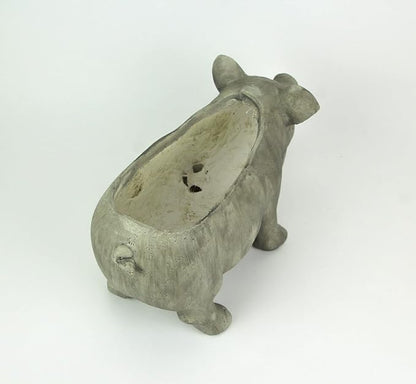 Zeckos Charming Rustic Weathered Grey Smiling Pig Resin Planter Plant Pot - Adorable Outdoor Décor Accent for Porches, Patios, Yards and Gardens - 17 Inches Long