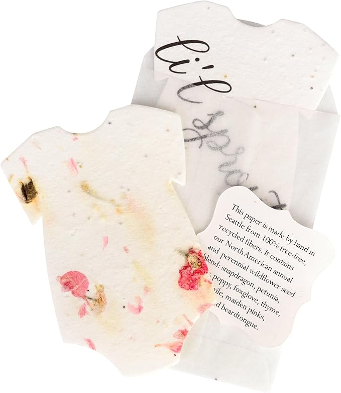 Set of 24 Onesie Seed Paper – Writable & Plantable Wildflower with Envelopes & Planting Guides, Gift for Moms or Plant Lovers for Mother’s Day, Party Favors for Weddings & Showers