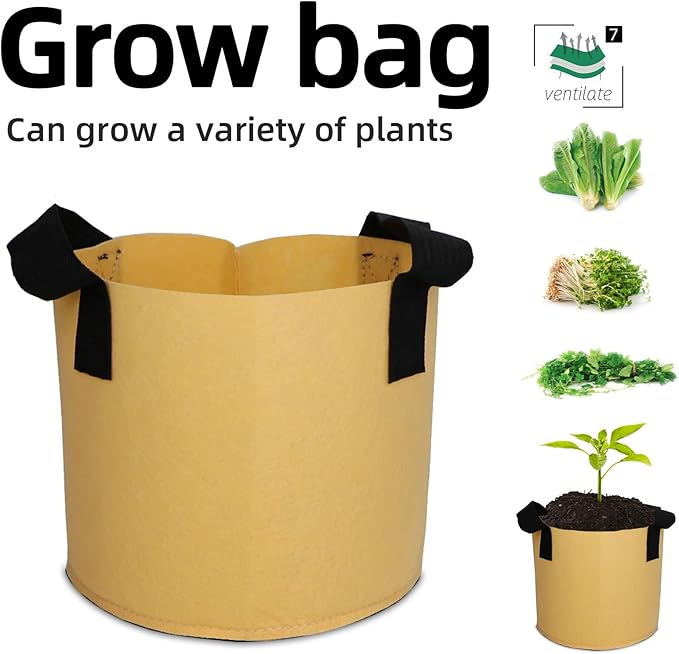 Grow Bags,Growing Pot Bags Garden Grow Bag Indoor Outdoor Fabric Aeration Plant Pot Container Flower Vegetable Pouch (Khaki,7 Gallon)