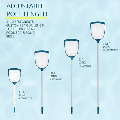 POOLWHALE Upgrades Swimming Pool Leaf Net Skimmer Rake with Adjustable Aluminum Pole and Nylon Medium Fine Mesh for Cleaning Swimming Pools, Hot Tubs, Spas and Fountains