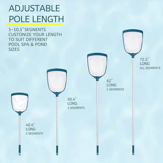 POOLWHALE Upgrades Swimming Pool Leaf Net Skimmer Rake with Adjustable Aluminum Pole and Nylon Medium Fine Mesh for Cleaning Swimming Pools, Hot Tubs, Spas and Fountains