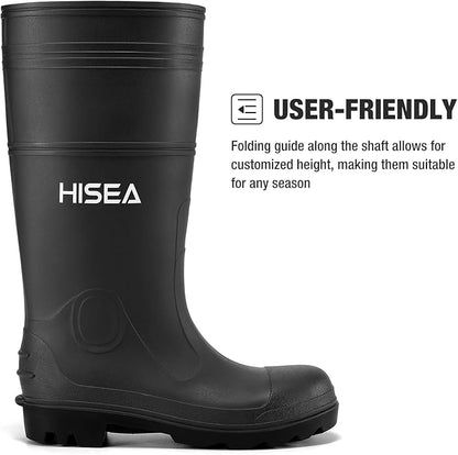 HISEA Men's Rain Boots PVC Rubber Boots with Steel Shank Waterproof Garden Fishing Outdoor Work Boots Durable Slip Resistant Mud Rainboots for Agriculture and Industrial Working