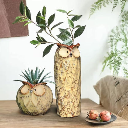 GeLive 9 Inch Owl Ceramic Vase, Farmhouse Flower Vase, Retro Owl Planter, String Pearl Succulent Pot for Bud Cutting Hydroponic Plant, Indoor Outdoor Home Decor, Cute Owl Fun Animal Cartoon Gift