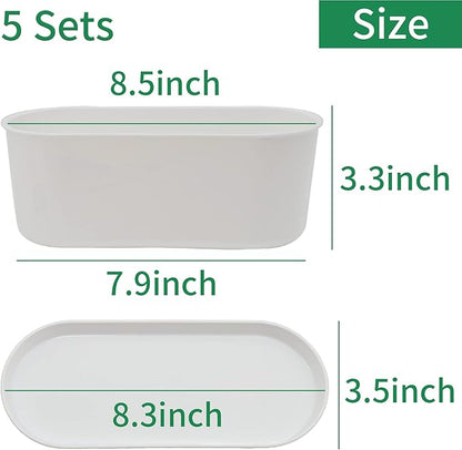 5-Pack White Herb Planter Box with Drip Trays, 8.5 Inch Small Oval Window Planters for Kitchen Sill, Indoor Outdoor, Perfect for Basil, Mint, Succulents, Flowers