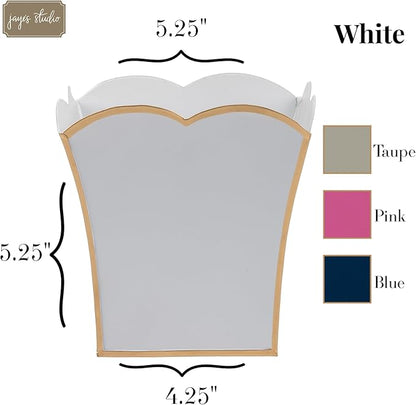 Jaye's Studio Decorative Square Cachepot Flower Pot, House Plant Pot Indoor, Modern Scalloped Planter, Boho Planter, Metal Pot - Floor, Tabletop, Porch & Window Planter for House Decor (White, 6")