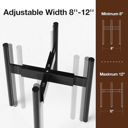MUDEELA Plant Stand for Indoor Plants: Adjustable Width Fits 8-12 Inch Pots - Mid-century Modern Bamboo Plant Stand - 14.5 Inch Single Tier Small Floor Plant Holder, Black, 2 Pack (Without Pot)