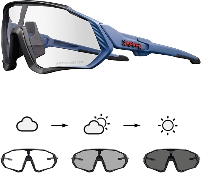 KAPVOE Photochromic Cycling Glasses Men Women Mountain Bike Sunglasses Clear MTB Bicycle Riding - K9408