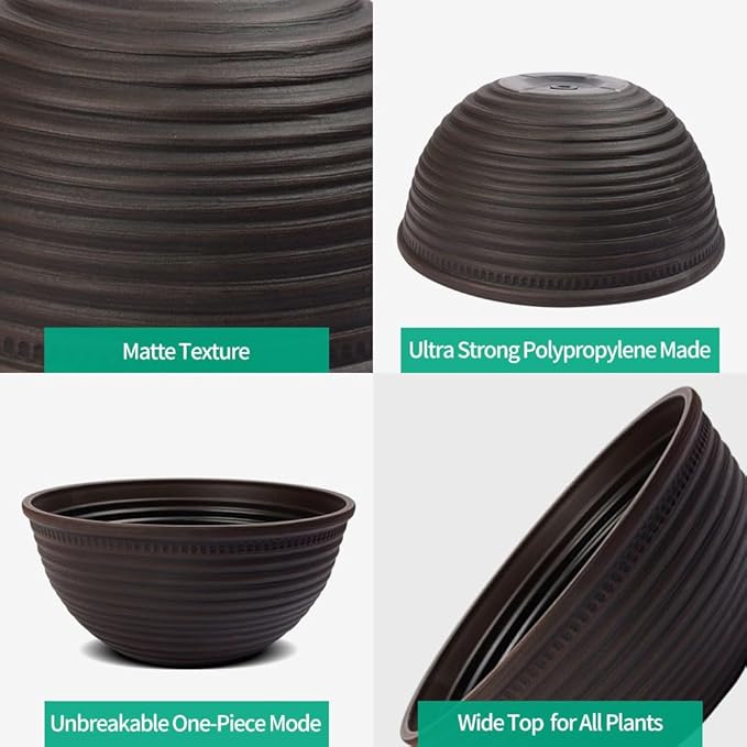2 Pack 10 Inch Plant Pots,Durable Decorative Flower Pots Planters with Drainage Hole for Indoor and Outdoor Plants,Flowers,Succulents, Brown