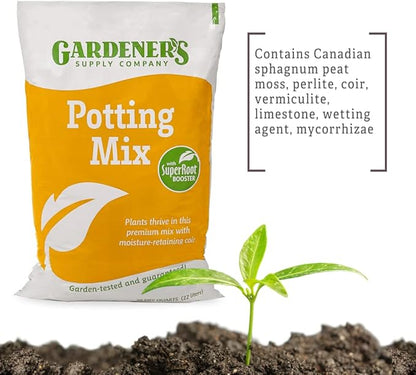 Gardener's Supply Company 20 Qts Potting Mix | SuperRoot Booster & Moisture-Retaining Coir | Plant Growth for Indoor Outdoor Self Watering Planter Boxes, Potted Plants & Garden Beds