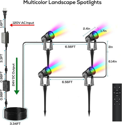 SUNTHIN Outdoor Landscape Lighting with Remote, RGBW Color Changing Spot Uplights,4 Pack